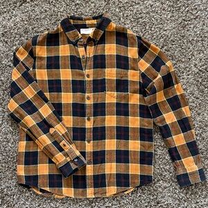 Retrofit Black & Mustard Plaid Cotton Flannel Button Down Shirt, Size Medium